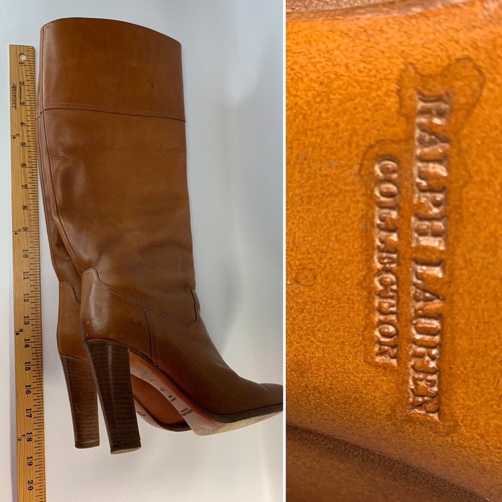 Ralph Lauren Tan Leather High Heel Knee Boots